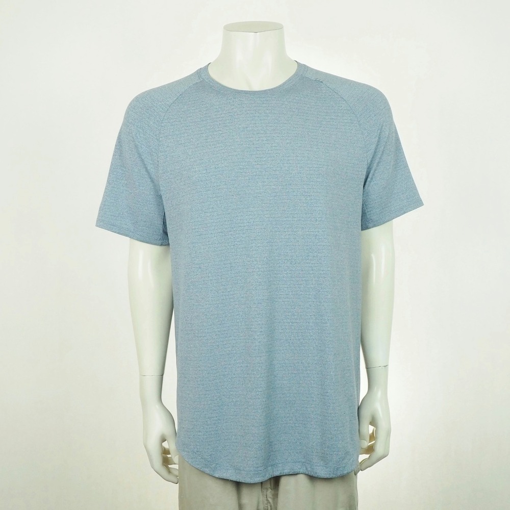 Lululemon Drysense Tee Shirt Mens Large Heather Blue Curve Hem Training Fitness